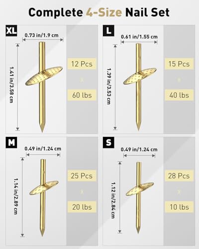 Uniclife 80 Pcs Picture Hangers, Picture Hanging Kit 4 Sizes - size: 80 Pcs, style: Gold