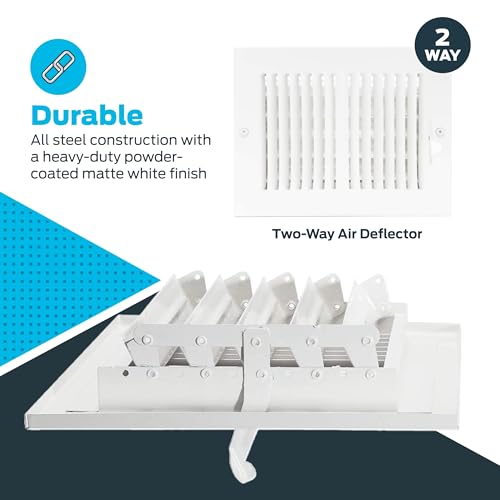 EZ-FLO 8 x 6 Inch (Duct Opening) Air Vent Cover for Wall or Ceiling, Two-Way Ventilation Register, Solid Steel HVAC Register Cover, White, 61661 - size: 8 in. x 6 in.