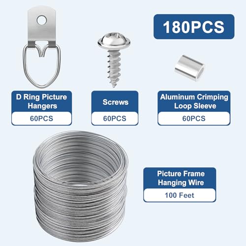 181 Pcs Picture Hanging Kit Wire D Ring Hangers Metal Frame