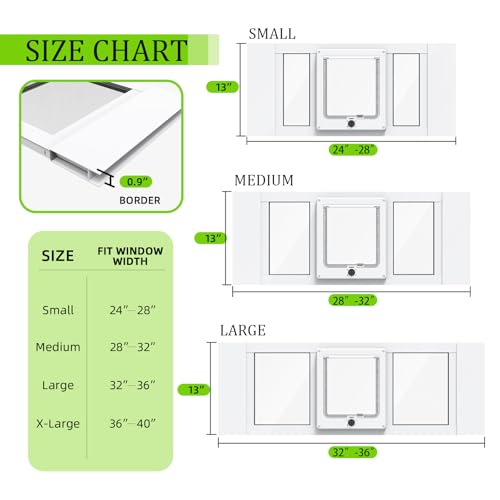Cat Door for Window, Aluminum Cat Door Window Insert with 4 Secure Lock Modes, Magnectic Closure for Cats, Fit Window Width 24"-28", White - size: Small