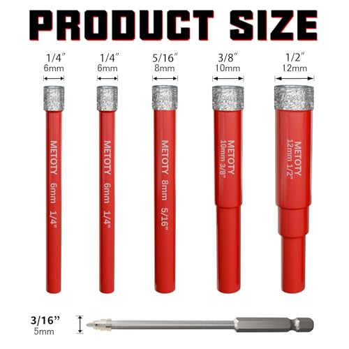 6PCS Diamond Hole Saw Drill Bit Set (1/4"-1/2") with 3/16'' Serrated Pilot Drill - for Ceramic, Glass, Tile, Marble, Granite - Dry/Wet Dual-Use, High-Precision Drilling - size: (1/4"-1/2")-6PCS
