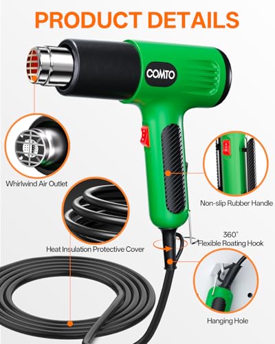 Heat Gun, 1600W Hot Air Gun with 2 Heat Settings, Green - color: Green