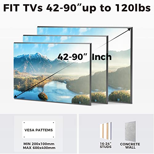 USX STAR Tilting TV Wall Mount for Most 42-90 Inch TVs Fits Up to 24 inch Studs, Low Profile Wall Mount TV Bracket with Quick Release Lock & Extending Arm, Max VESA 600x400mm, Holds up to 120 lbs - size: For 42-90'' TV