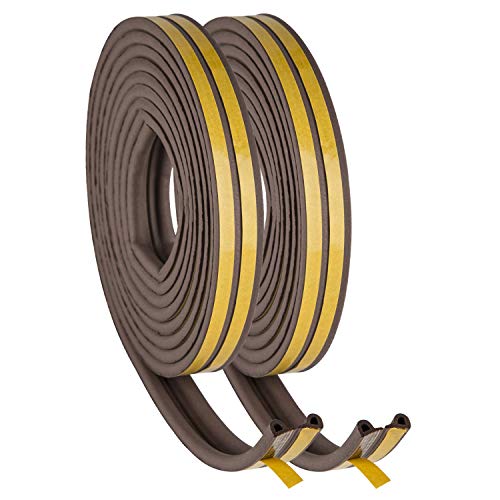 CANOPUS Weather Stripping Door & Window Seal Strip, Weather Stripping Door Seal, Self Adhesive with Double D-Shaped Section Profile, Insulation Roll, 2 Rolls of 2 Strips, 8ft Each, Total 32ft, Brown - color: Brown