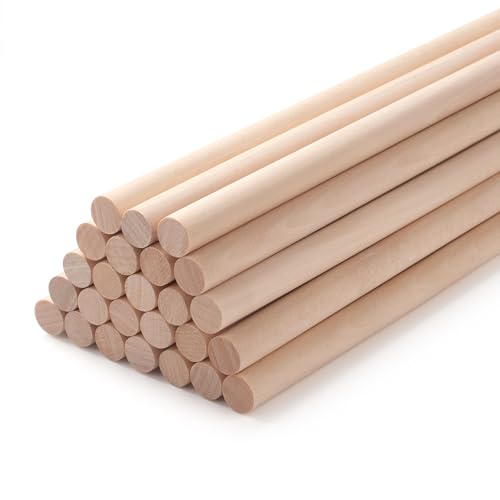 Wood Dowels Wooden Dowel Rods for Crafts, 25PCS 1/2 x 18 Round Macrame Wooden Sticks for Crafting, Unfinished Hardwood Sticks for Arts and DIYers, Tiered Cake Support and Wedding Ribbon Wands - size: 1/2"×18"-25PCS