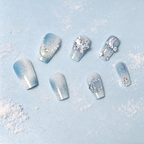 3D Press on Nails Almond - Medium French Tip Fake Nails with Embossed Moon&White Bead Designs, Glossy Finish Reusable False Nails for Women Manicure(3D Embossed design 23） - color: 3D Embossed design 23