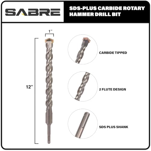 1 Inch x 12 Inch SDS Plus Rotary Hammer Drill Bit for Concrete - size: 1" x 12" Version 2