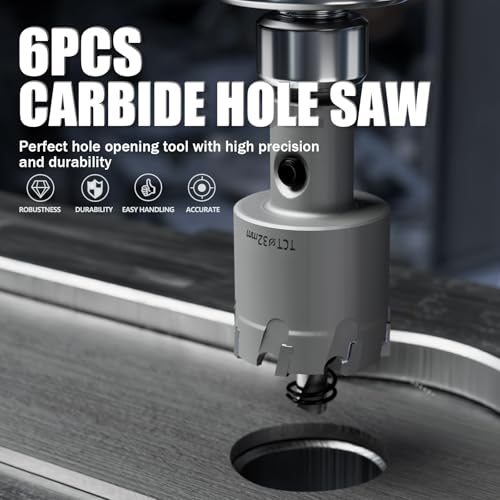 GSTK 10PCS Upgrade Heavy Duty Carbide Hole Saw Kit,with 4*Extra Titanium Plated Pilot Center Drill and 2* Spring，for Hard Metal, Stainless Steel, Iron - size: 6pcs