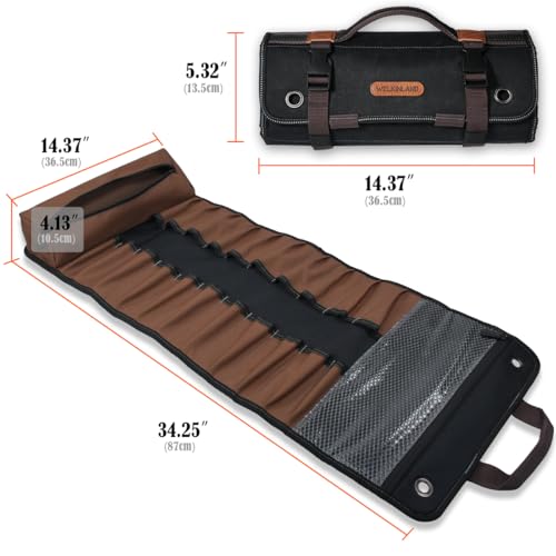 WELKINLAND 23-Pocket Canvas Tool Roll, Heavy-Duty 15L-Large Tool Wrap Roll