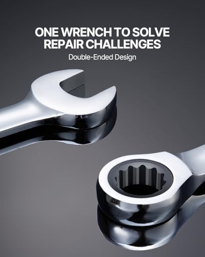 VEVOR Combination Wrench Set, 16-Piece Ratcheting Wrench Set with Organizer Rack, Cr-V Steel, Metric 8 mm to 24 mm, Ideal for General Household, Garage, Workshop, Auto Repairs, Emergency - size: 16PCS (Metric), style: Regular