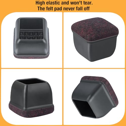 16-Pcs Square Silicone Chair Leg Floor Protectors, Thick & Durable - size: L - 16 Pcs - Black