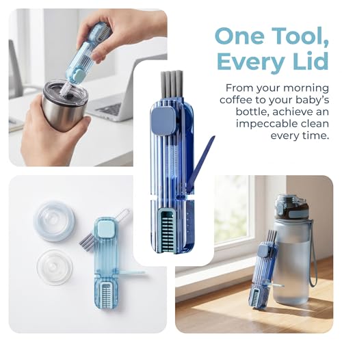 3Pcs 4 in 1 Cup Lid Gap Cleaning Brush Set,Multifunctional Crevice Cleaning Brush for Bottle,Multipurpose Bottle Cleaner with Compact Design Tiny Silicone Cup Holder Cleaner Tool,Kitchen Gadgets - color: Blue+green+grey