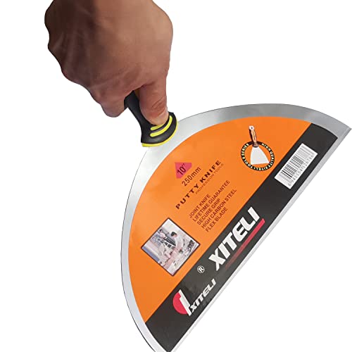Large Putty Scraper, 10" Stainless Steel Putty Knives with Plastic Ergonomic Handle for Taping Paint Wall Floor Tile, Metal Spackle Tools Knife,Remover for Wood, Wallpaper Scraper(10") - size: 10"