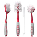 Dish Brush Set of 4 - Kitchen Scrub Brushes with Non-Slip Long Handle for Cleaning, Scrubber, Dishwashing, Dishes, Bottles, Straws, Cups, Pots & Sink, Red - color: Red