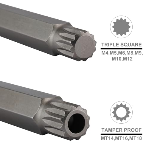 Mayouko 6" Extra Long XZN Triple Square Spline Bit Socket Set, 4mm to 18mm, 10-Piece, 3/8" & 1/2" Drive - style: XZN