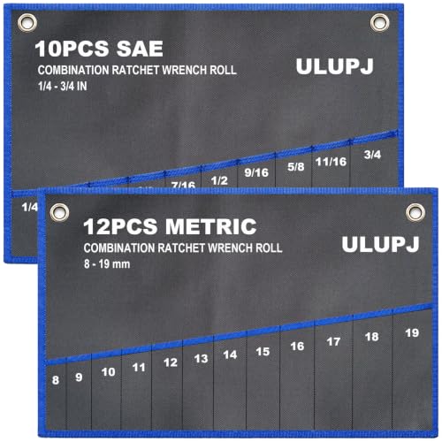 2PCS Wrench Roll Up Organizer Pouch, Tool Wrap Storage Bag 10 SAE+12 Metric