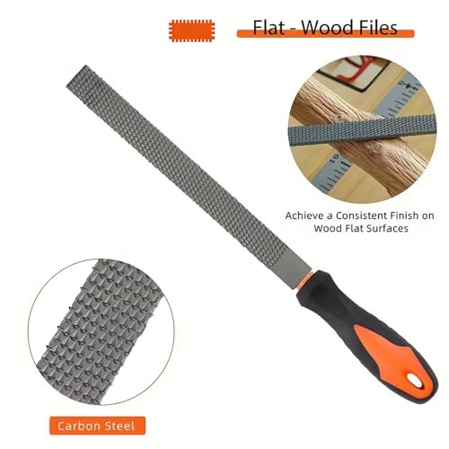 8" Wood Rasp File Set with Rubber Grip - Includes Hand Cut Round, Half-Round, and Flat Rasp File Kit - Curved and Flat Tools(3 Pcs) - size: 8 inch Wood rasp