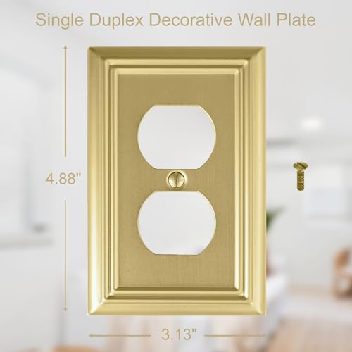 OKAWYC Single Duplex Outlet Light Switch Cover Adler Metal Wall Plate, 4-Pack Brushed Brass 1 Gang, for Receptacle Light Switch, Switch Cover Decorative Wallplate, Durable - size: 1 Duplex