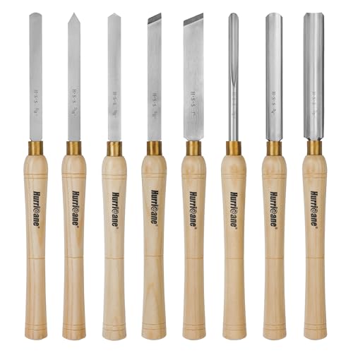 HURRICANE 8pc Wood Lathe Chisel Set, M2 HSS Wood Turning Tools with 10" Solid Hardwood Handles, Lathe Tool Kit for Beginners and DIY Hobbyists, Includes Protective Wooden Box - size: 8 pc with Wood Case