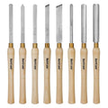 HURRICANE 8pc Wood Lathe Chisel Set, M2 HSS Wood Turning Tools with 10" Solid Hardwood Handles, Lathe Tool Kit for Beginners and DIY Hobbyists, Includes Protective Wooden Box - size: 8 pc with Wood Case