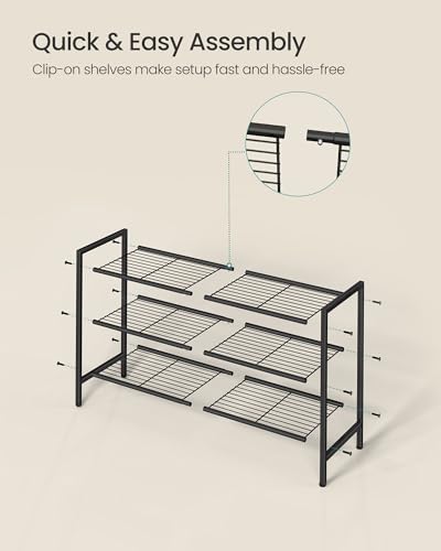 SONGMICS 3-Tier Metal Shoe Rack, Vertical Shelf, Holds up to 16 Pairs - color: Black, size: 3 Tiers (11"D x 26.8"W)