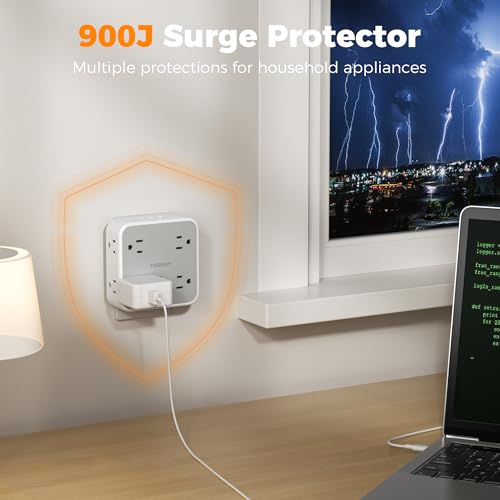 TESSAN Wall Surge Protector Outlet Extender with 8 Outlets Wall Charger - color: Grey, size: 2 USB-A+1 USB-C