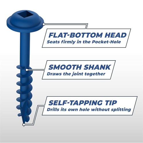 Kreg Blue-Kote Pocket-Hole Screws, SML-C250B-50, 50 Count, 2-1/2 Inch