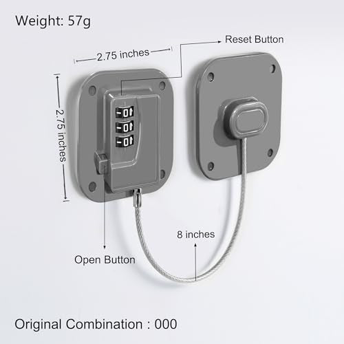 Refrigerator Lock, Heavy Duty Fridge Lock, Combination Lock for Refrigerator Cabinets, Drawers, Safety, Easy Install No Keys Needed (Grey-1Pack) - color: Grey-1Pack