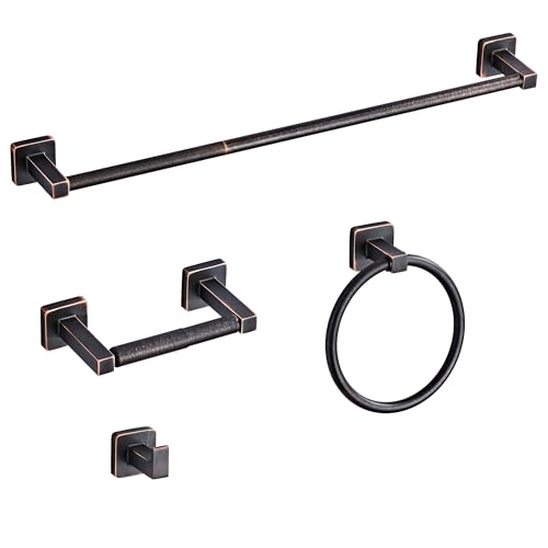 Bathroom Hardware Set 4 Pieces,Oil Rubbed Bronze Bathroom Accessories Set Stainless Steel Wall Mounted, Hand Towel Bar, Towel Ring, Robe Towel Hooks,Toilet Paper Holder,Towel Bar Set, 23.6 Inch - color: Oil Rubbed Bronze-4pcs, size: 23.6Inch