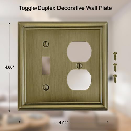 OKAWYC Toggle/Duplex Light Switch Cover Luca Metal Wall Plate, 2-Pack Antique Brass 2 Gang, for Light Switch Cover Outlet Cover Decorative Wallplate, Durable - size: Toggle/Duplex