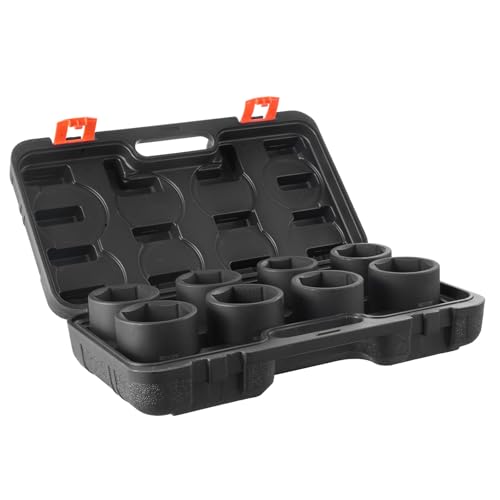 VEVOR Axle Nut Impact Socket Set - 3/4" Drive 6-Point 8-Piece SAE Spindle Nut Socket CR-MO Heat Treated Large Socket Set with Storage Case for Auto Repair, Removing or Installing Axle Nuts - size: 3/4" 8 PCS CR-MO