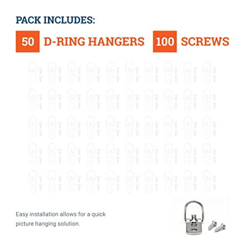 PHS 2 Hole Heavy Duty D-Ring Hangers, Holds 40 lb, 50 Pack with Screws - size: 50 Pack