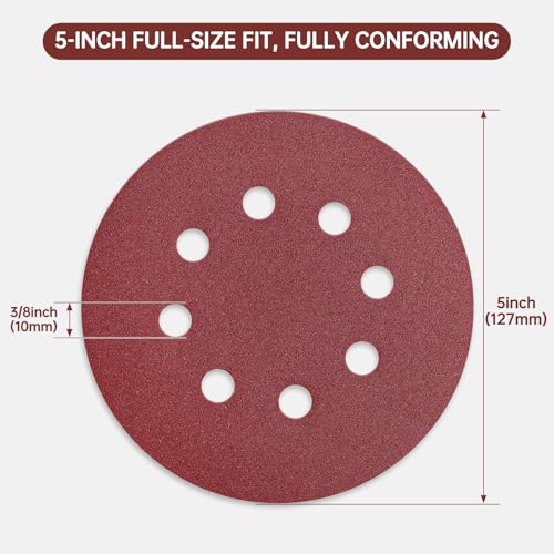 170 PCS 5 Inch 8-Hole Sanding Discs, Round Hook and Loop
