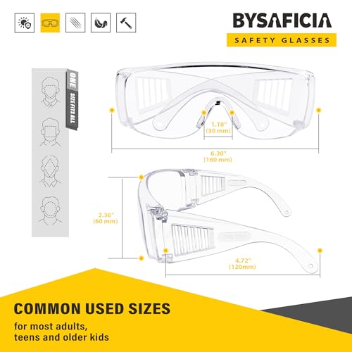 6 Pack Clear Safety Glasses Over Eyeglasses, ANSI Z87.1 Impact Resistant Polycarbonate Lens, Safety Goggles Over Glasses, Protective Eyewear for Lab, Construction, Outdoor Work - color: Clear Lens