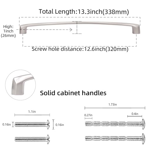 10 Pack 12-3/5 inch Brushed Satin Nickel Kitchen Cabinet Handles Cabinet Pulls Sliver Drawer Pulls Kitchen Cabinet Hardware Handles Dresser Handles - color: Brushed Satin Nickel, size: 12-3/5" Hole Center（320mm）