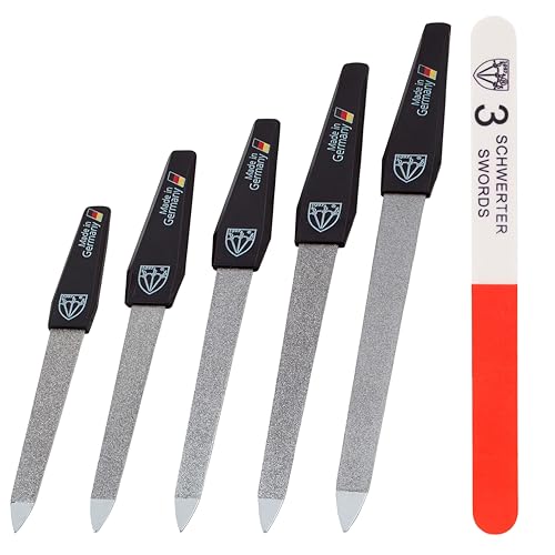 3 Swords Germany - Brand Quality Sapphire Metal Nail File Set (5 pcs.) with 3-Way Nail Buffer (1 pc.), Manicure Pedicure Finger & Toe Nail Care - Made in Solingen Germany (671) - color: 5 Nail Files / 1 Buffer