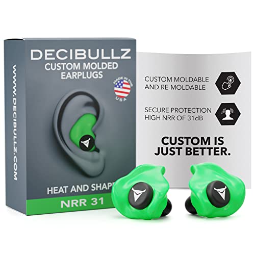 Decibullz Custom Molded Ear Plugs, 31dB NRR Shooting Ear Protection (Green) - color: Green
