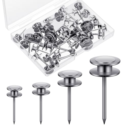 Ferraycle 40 Piece Double Headed Picture Hangers Nails 4 Size Thumb Tacks for Wall Hanging Renter Friendly Decor Heavy Duty Push Pins Wall Nails for Drywall Frame Art, 10/20/ 30/ 50lb(Silver) - color: Silver