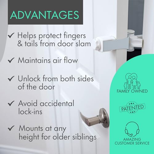 Portable Door Lock for Pets & Childproofing. No Adhesives, No Door Damage. Adjustable Cat Door Latch for Baby Proofing. Let Cats in, Keep Kids & Dogs Out. Baby Door Lock & Cat Door Holder