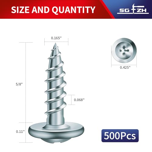 #8 x 5/8" Wood Screw 500Pcs Alloy Steel Standard Thread Truss Head Fast Self Tapping by SG TZH - color: Silver - Alloy Steel, size: #8 x 5/8"