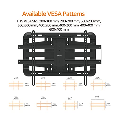 Amazon Basics Heavy Duty Extension Dual Arm, Full Motion Articulating TV Mount with Tilt and Swivel for 37" to 80" TVs up to 132 lbs, VESA Compatible, Fits LED LCD OLED Flat Curved Screens, Black - style: Full Motion Articulating Extension