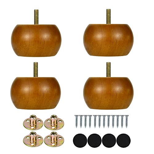 Michanco 2 Inch Bun Feet Walnut Mid-Century Furniture Legs Set of 4 for Couch Sofa Ottoman - color: 2 Inch Walnut