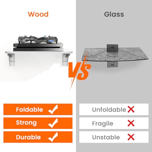 Homode Projector Shelf for Wall, Wood Folding Wall Mount Shelf, White - color: White