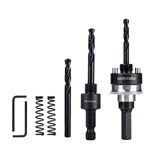 GEINXURN Heavy Duty Quick Change Hole Saw Mandrel, 7/16-Inch and 3/8 Inch Hole Saw Arbor with 3Pcs Central Drill/2PCS Hex wrench/2Pcs Spring - size: GHSM038LX