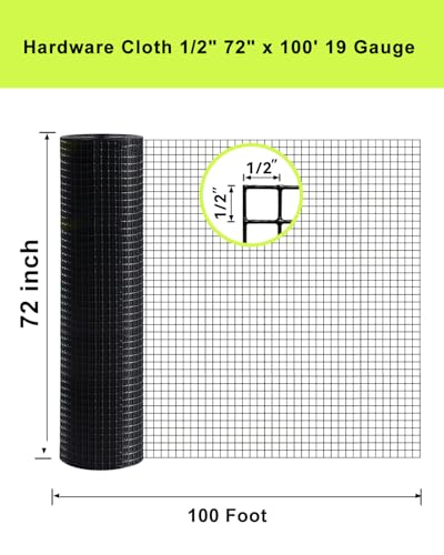 Black Vinyl Coated Hardware Cloth 1/2 Inch 72inx100ft 19 Gauge - size: 1/2" x 1/2" 72" x 100'