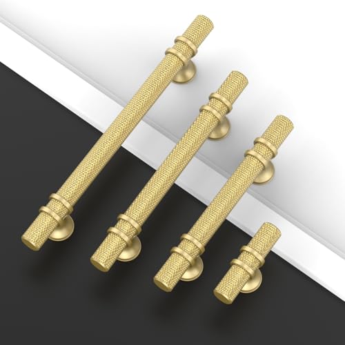Asidrama 10 Pack 3 Inch(76mm) Knurled Brushed Gold Kitchen Cabinet Handles, Cabinet Pulls Kitchen Cabinet Hardware Cupboard Handles Drawer Pulls - color: Brushed Gold, size: 3" Hole Center, style: 10 Pack