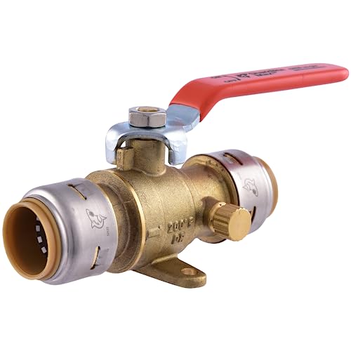 SharkBite Max 3/4 Inch Ball Valve with Drain Vent and Mounting Bracket, Push to Connect Brass Plumbing Fitting, PEX Pipe, Copper, CPVC, PE-RT, HDPE, UR24616A - size: 3/4 in.