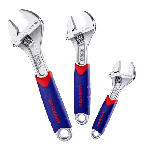 WORKPRO 3-piece Adjustable Wrench Set CR-V with Rubberized Anti-Slip Grips 10-inch, 8-inch, 6-inch