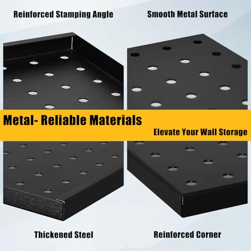 PBHEPJ 10 Pcs Metal Pegboard Panels, 16"x12" Heavy Duty Peg Boards for Garage and Garden Tool Storage, Includes Drywall Anchors and Screws Kits, Black