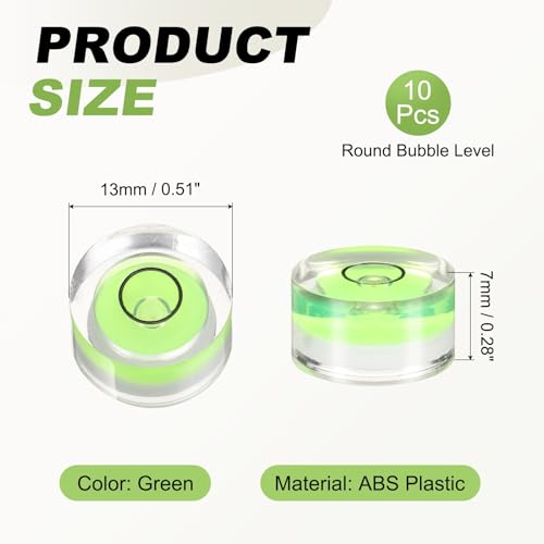 PATIKIL 10pcs Round Bubble Level 13x7mm Mini Circular Bullseye Spirit Levels Measuring Layout Tools for Leveling Camera Tripod Telescope Workshop Turntable Pictures Frame, Green